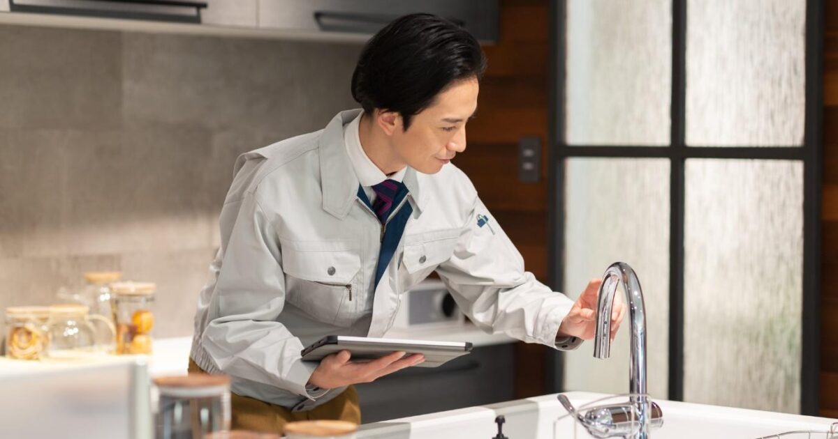 引越しで水道の手続きをする男性