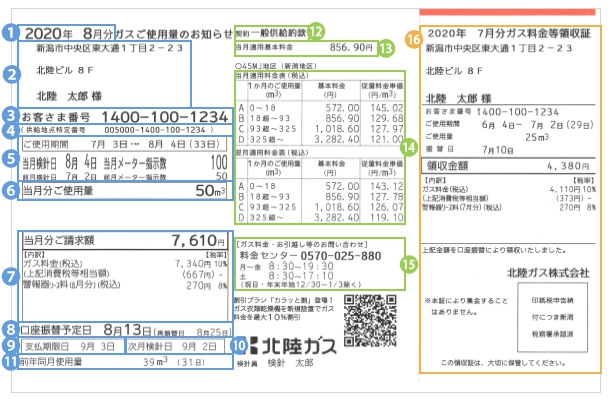 北陸ガス 検針票