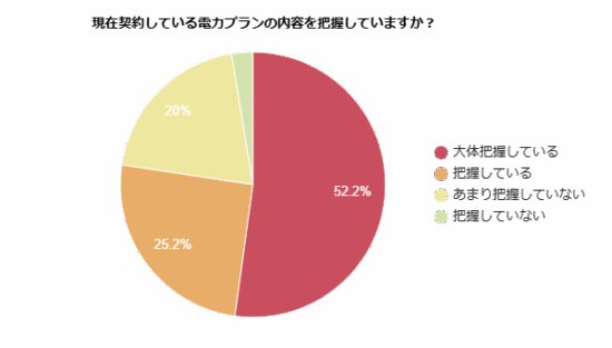 現在契約している電力プランの内容を把握しているかを示す円グラフ